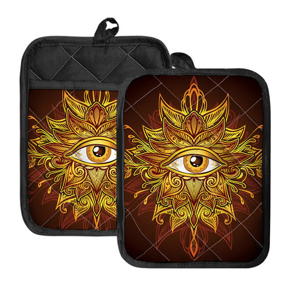 Gold All Seeing Eye Print Pot Holders With Pocket