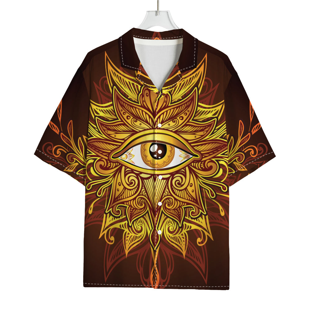 Gold All Seeing Eye Print Rayon Hawaiian Shirt