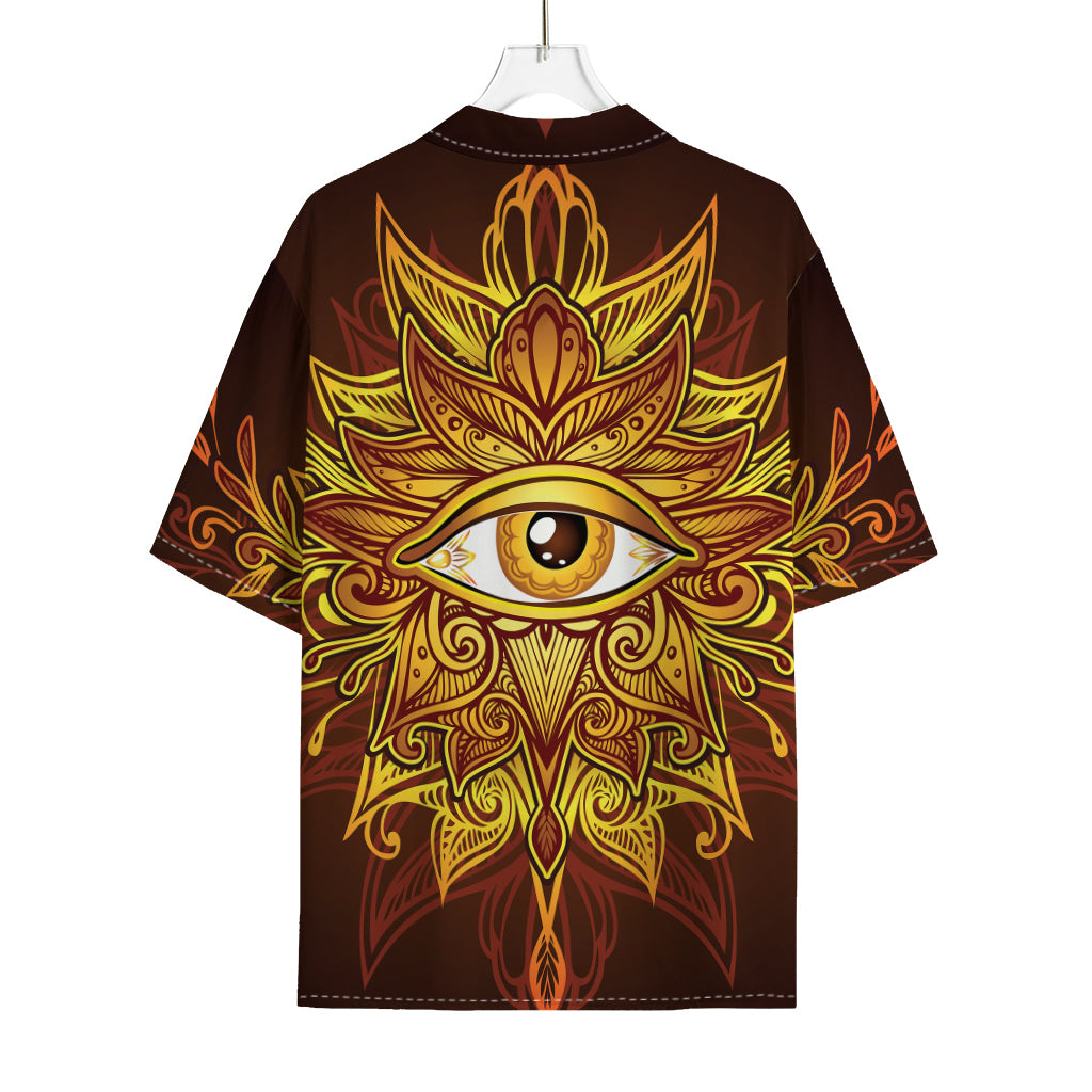 Gold All Seeing Eye Print Rayon Hawaiian Shirt