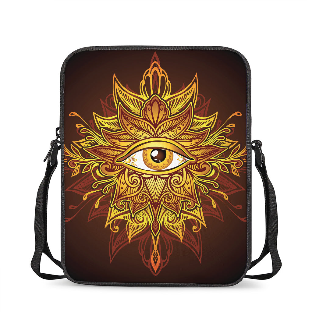 Gold All Seeing Eye Print Rectangular Crossbody Bag