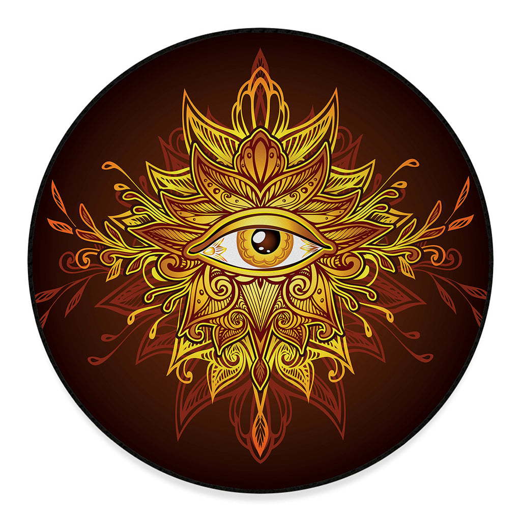 Gold All Seeing Eye Print Round Floor Mat
