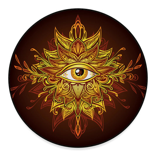 Gold All Seeing Eye Print Round Floor Mat
