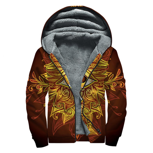 Gold All Seeing Eye Print Sherpa Lined Zip Up Hoodie