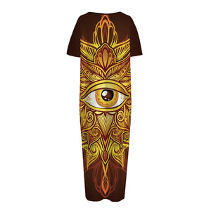 Gold All Seeing Eye Print Short Sleeve Long Nightdress