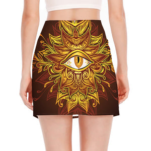 Gold All Seeing Eye Print Side Slit Mini Skirt