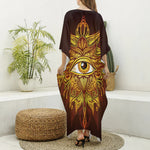 Gold All Seeing Eye Print Silk V-Neck Kaftan Dress