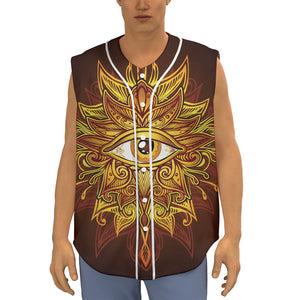 Gold All Seeing Eye Print Sleeveless Baseball Jersey