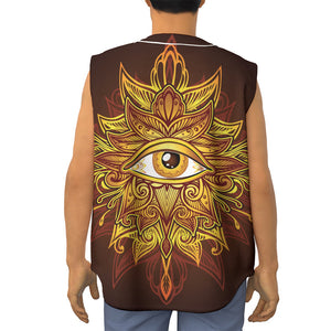 Gold All Seeing Eye Print Sleeveless Baseball Jersey