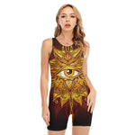 Gold All Seeing Eye Print Sleeveless One Piece Swimsuit