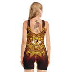 Gold All Seeing Eye Print Sleeveless One Piece Swimsuit