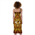 Gold All Seeing Eye Print Slim Fit Midi Cami Dress