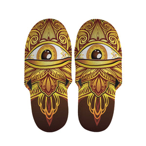 Gold All Seeing Eye Print Slippers