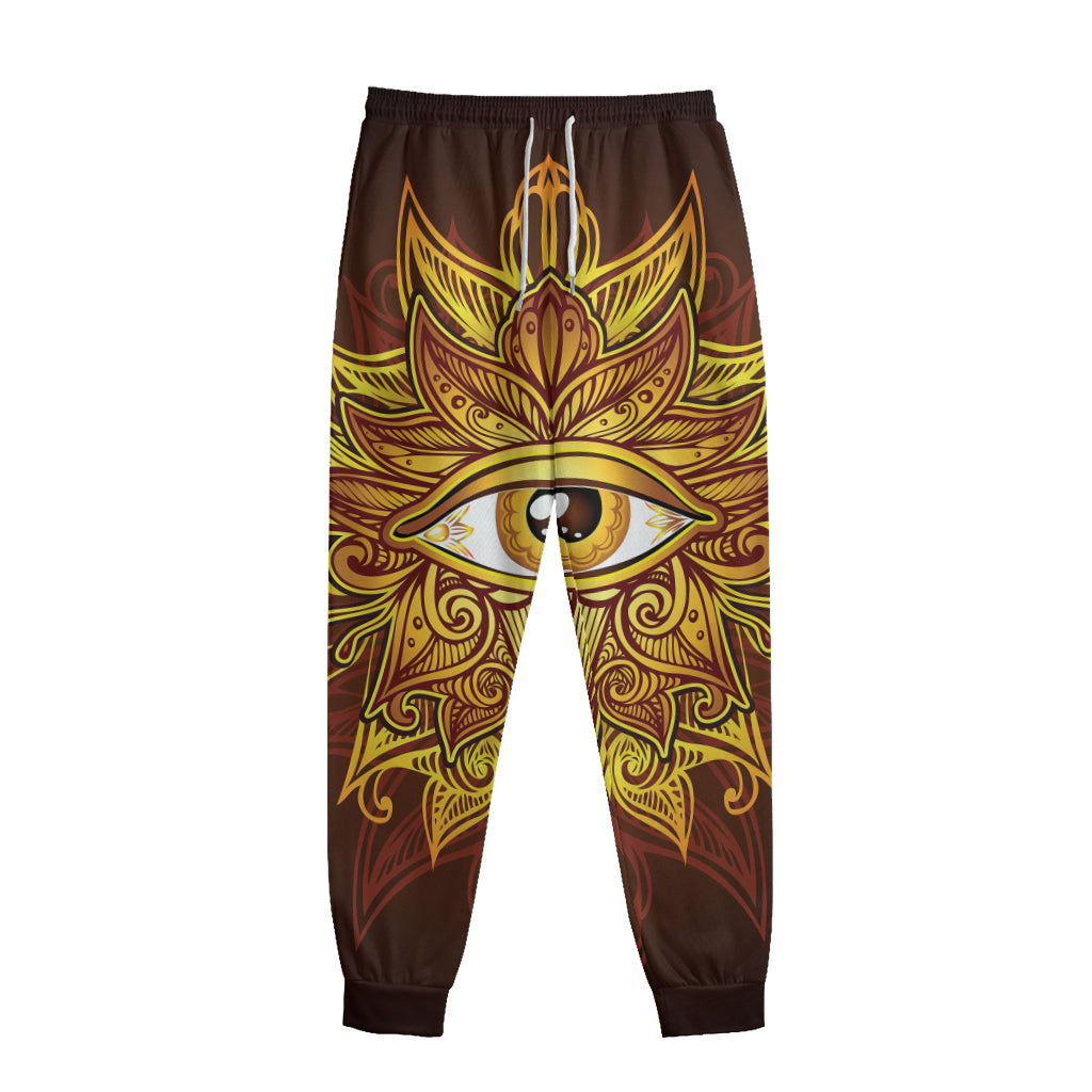 Gold All Seeing Eye Print Sweatpants