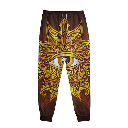 Gold All Seeing Eye Print Sweatpants