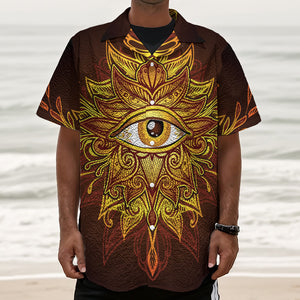 Gold All Seeing Eye Print Textured Short Sleeve Shirt