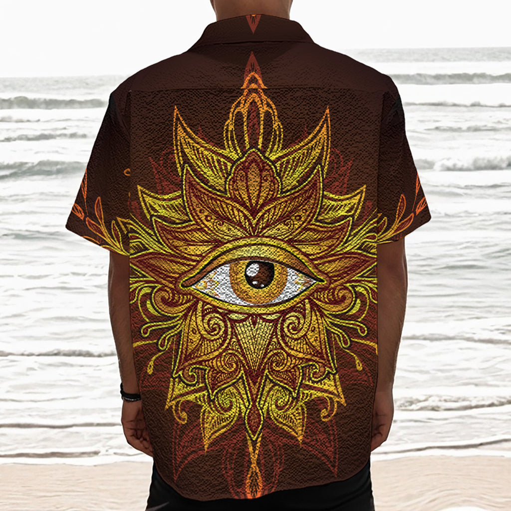 Gold All Seeing Eye Print Textured Short Sleeve Shirt