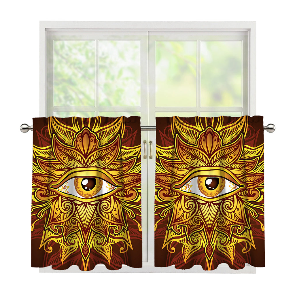 Gold All Seeing Eye Print Tier Curtains