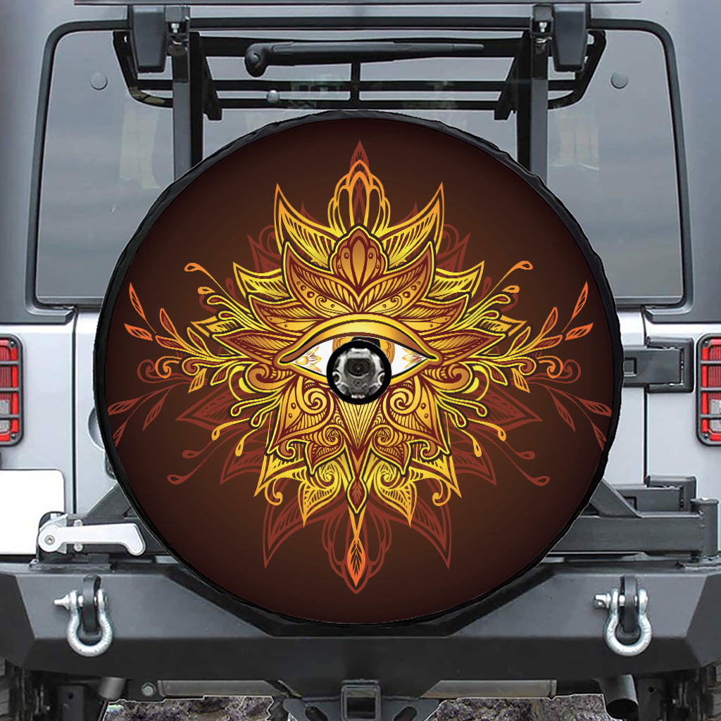 Gold All Seeing Eye Print Tire Cover With Camera Hole