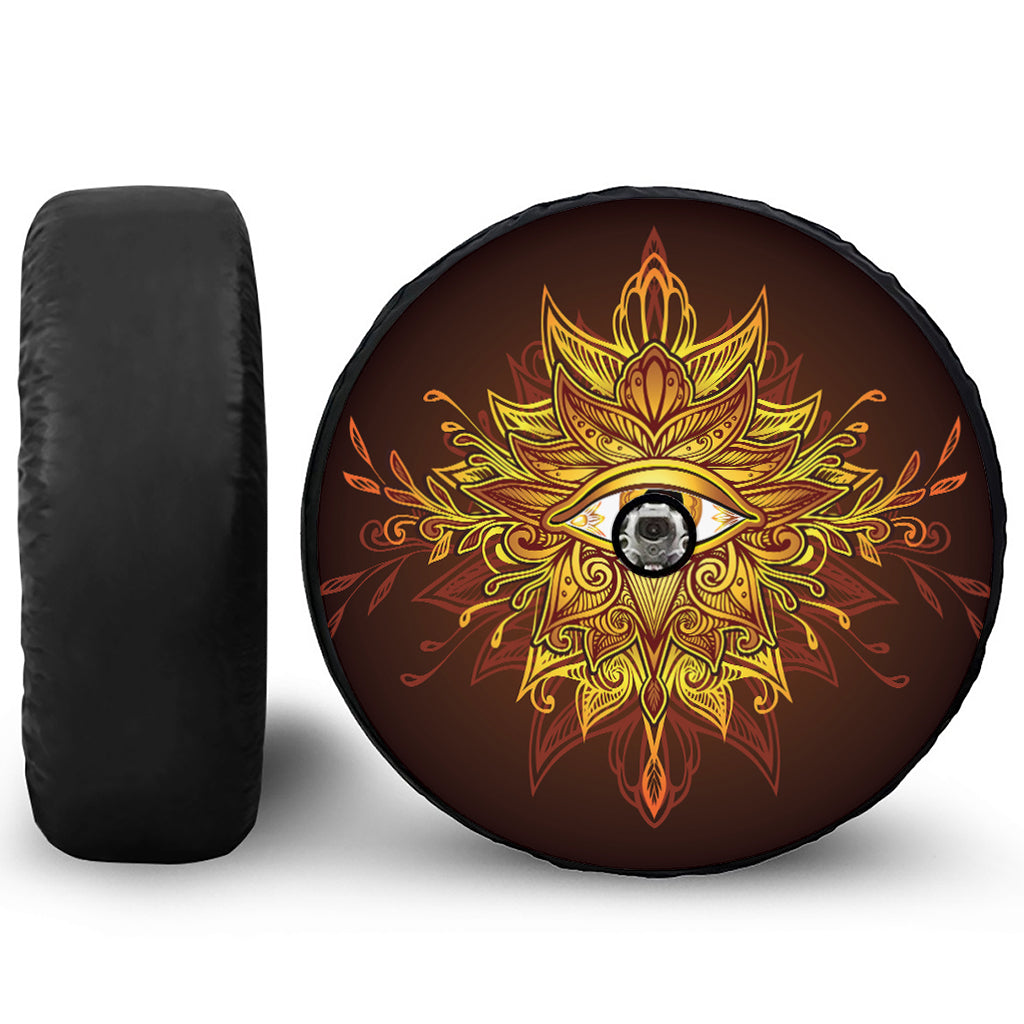 Gold All Seeing Eye Print Tire Cover With Camera Hole