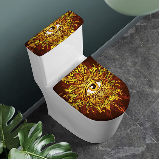 Gold All Seeing Eye Print Toilet Lid And Tank Cover Set