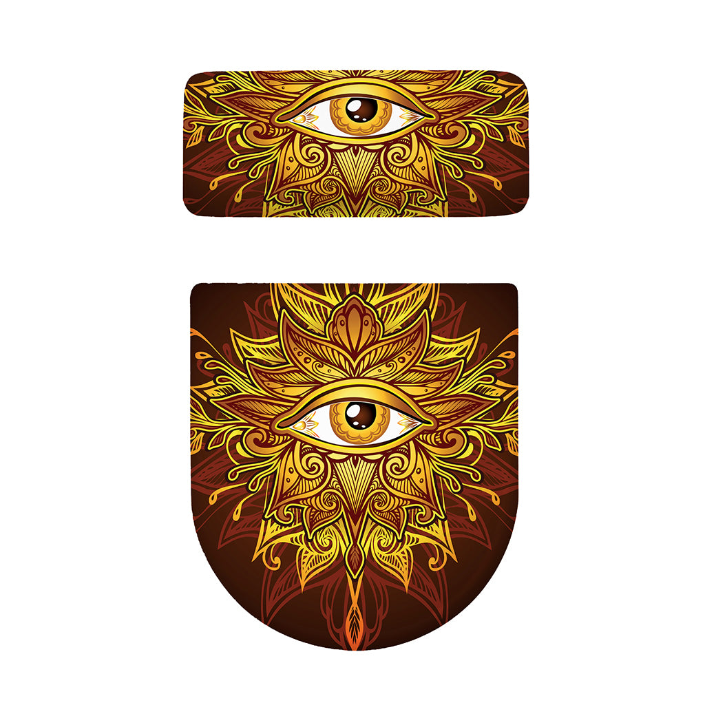 Gold All Seeing Eye Print Toilet Lid And Tank Cover Set