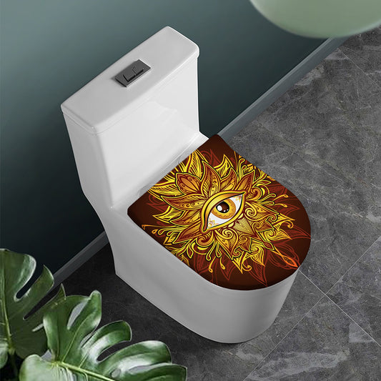 Gold All Seeing Eye Print Toilet Lid Cover