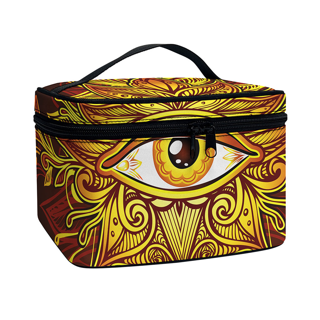 Gold All Seeing Eye Print Travel Makeup Bag