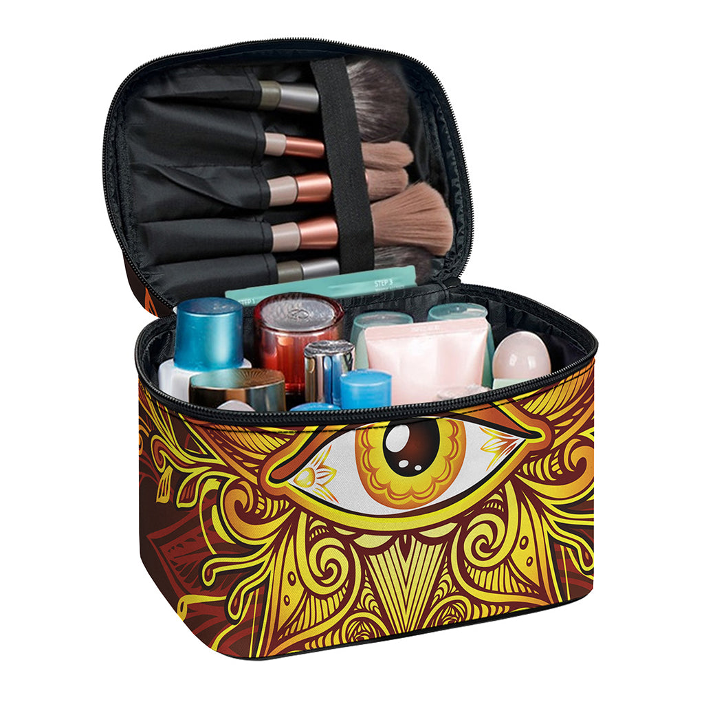 Gold All Seeing Eye Print Travel Makeup Bag
