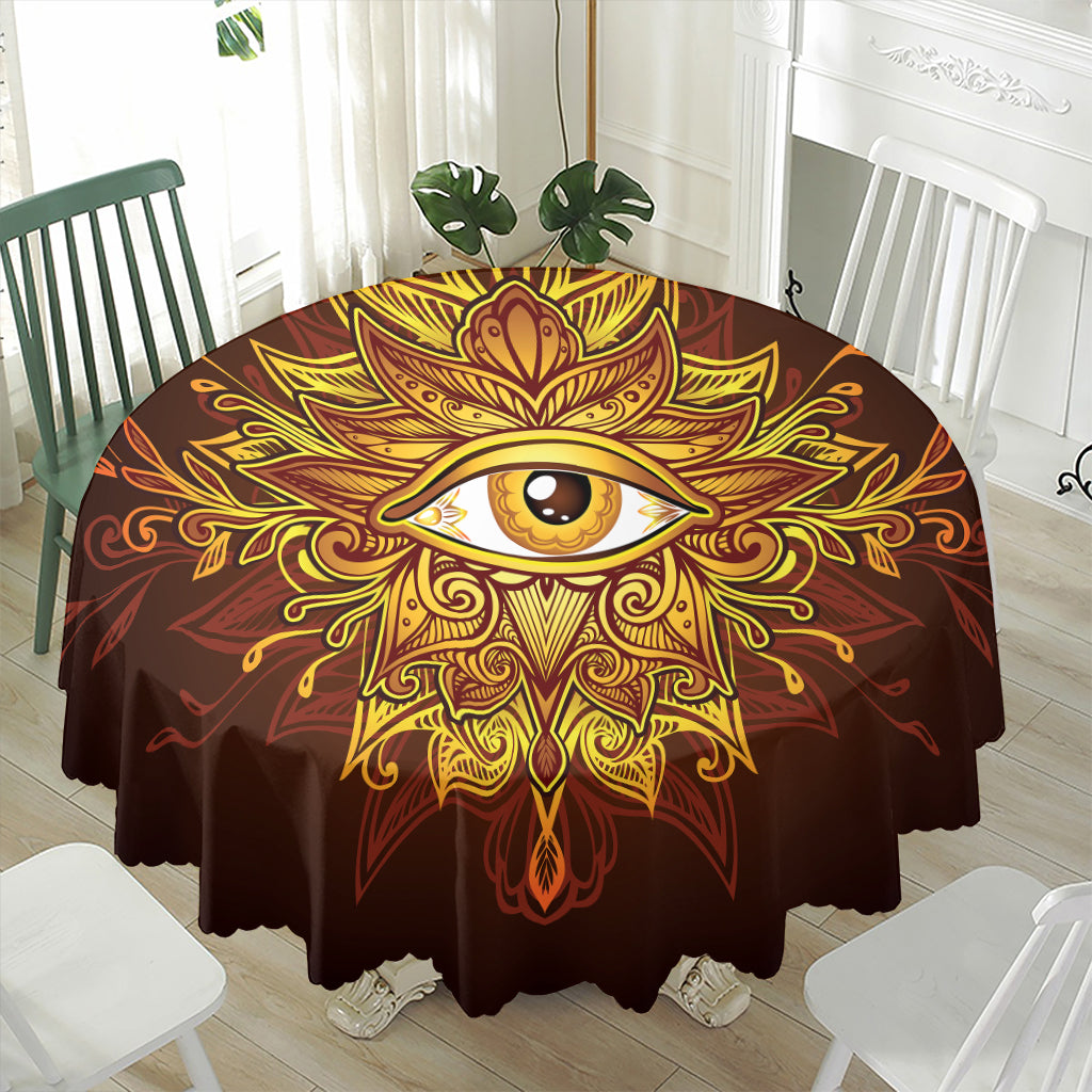 Gold All Seeing Eye Print Waterproof Round Tablecloth