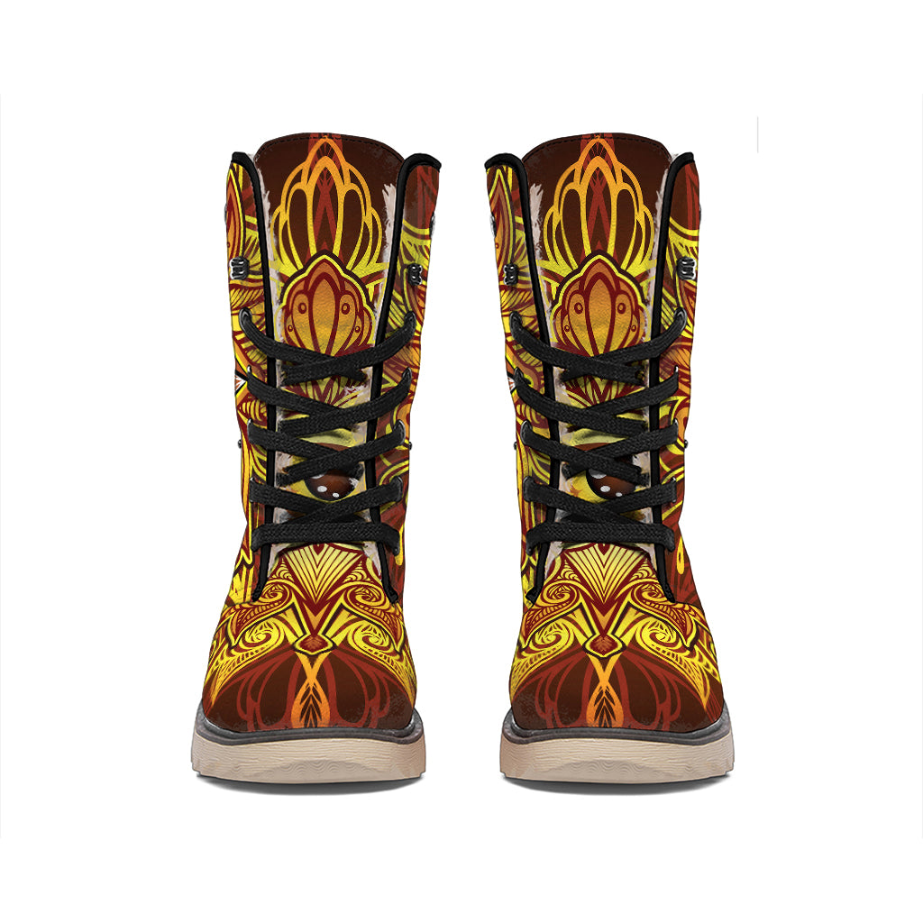 Gold All Seeing Eye Print Winter Boots