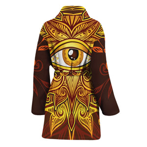 Gold All Seeing Eye Print Women's Bathrobe