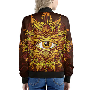 Gold All Seeing Eye Print Women's Bomber Jacket