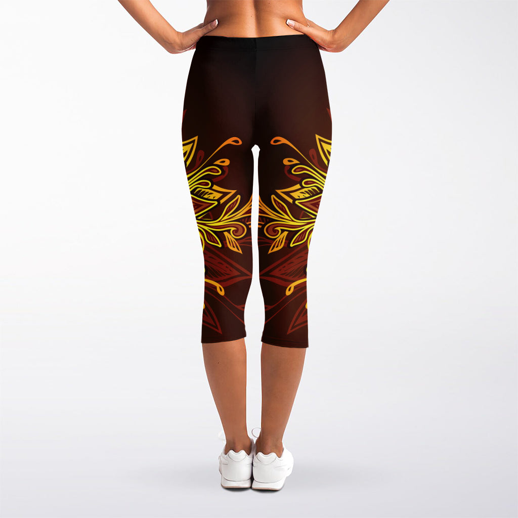 Gold All Seeing Eye Print Women's Capri Leggings