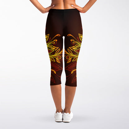 Gold All Seeing Eye Print Women's Capri Leggings