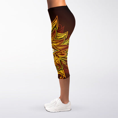 Gold All Seeing Eye Print Women's Capri Leggings