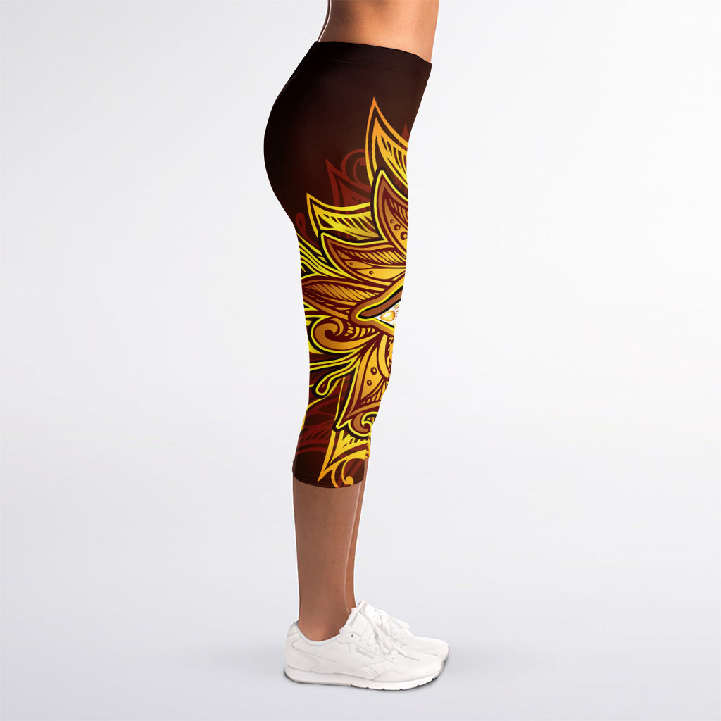 Gold All Seeing Eye Print Women's Capri Leggings