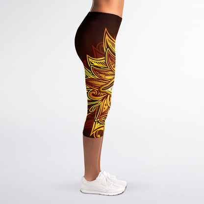 Gold All Seeing Eye Print Women's Capri Leggings