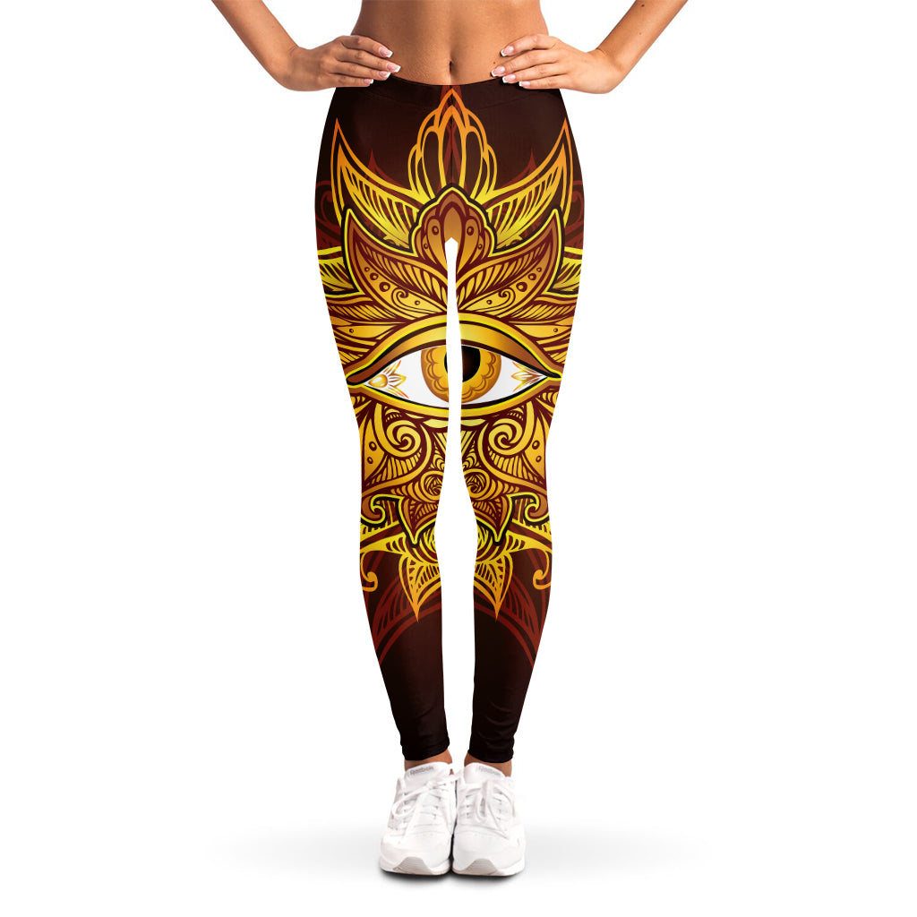 Gold All Seeing Eye Print Women's Leggings