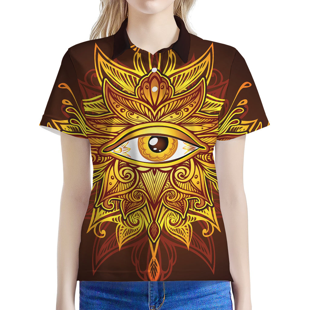 Gold All Seeing Eye Print Women's Polo Shirt