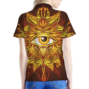 Gold All Seeing Eye Print Women's Polo Shirt