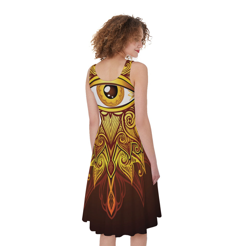 Gold All Seeing Eye Print Women's Sleeveless Dress