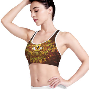 Gold All Seeing Eye Print Women's Sports Bra