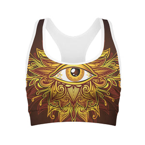 Gold All Seeing Eye Print Women's Sports Bra