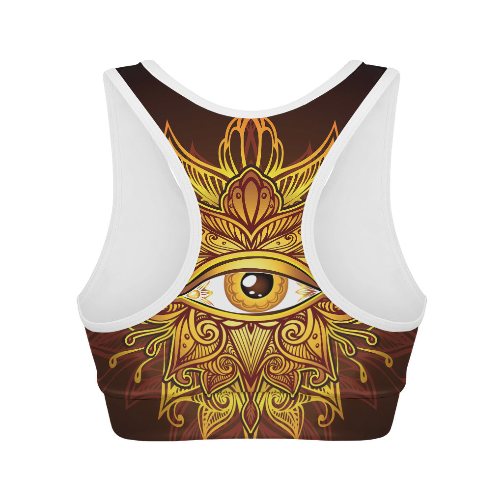 Gold All Seeing Eye Print Women's Sports Bra