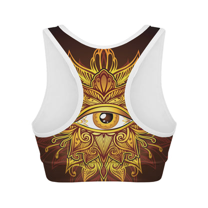 Gold All Seeing Eye Print Women's Sports Bra