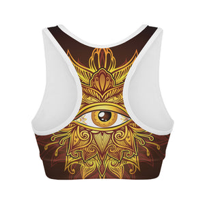 Gold All Seeing Eye Print Women's Sports Bra