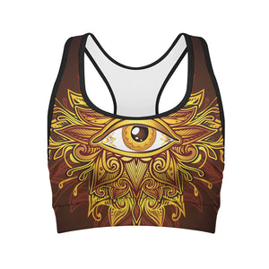 Gold All Seeing Eye Print Women's Sports Bra