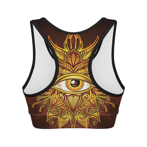 Gold All Seeing Eye Print Women's Sports Bra