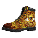 Gold All Seeing Eye Print Work Boots