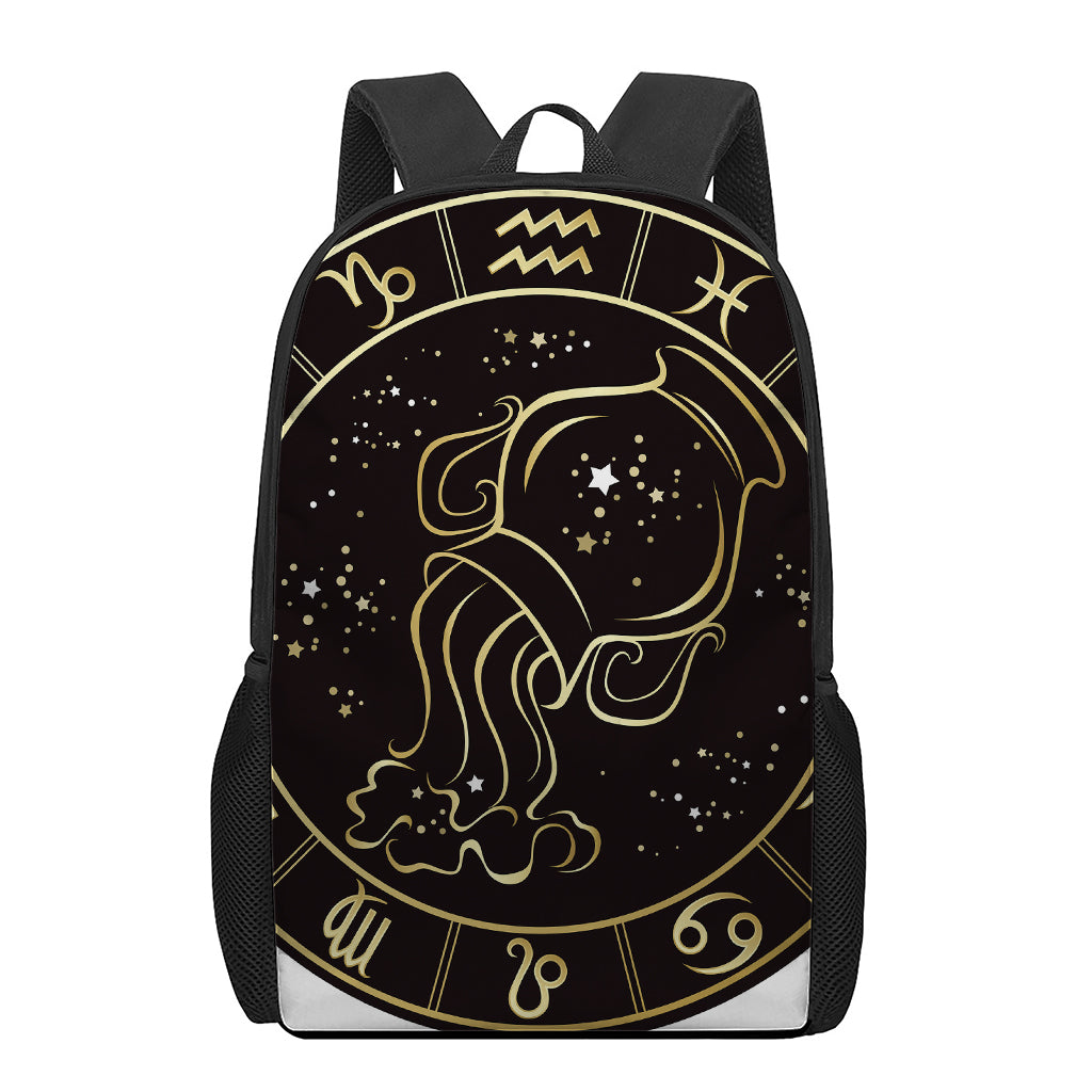 Gold And Black Aquarius Sign Print 17 Inch Backpack
